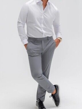 Sene White Dress Shirt Long Sleeve Slim Fit Button Down Performance Tech Top  L